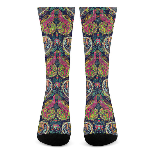 Colorful Boho Paisley Pattern Print Crew Socks