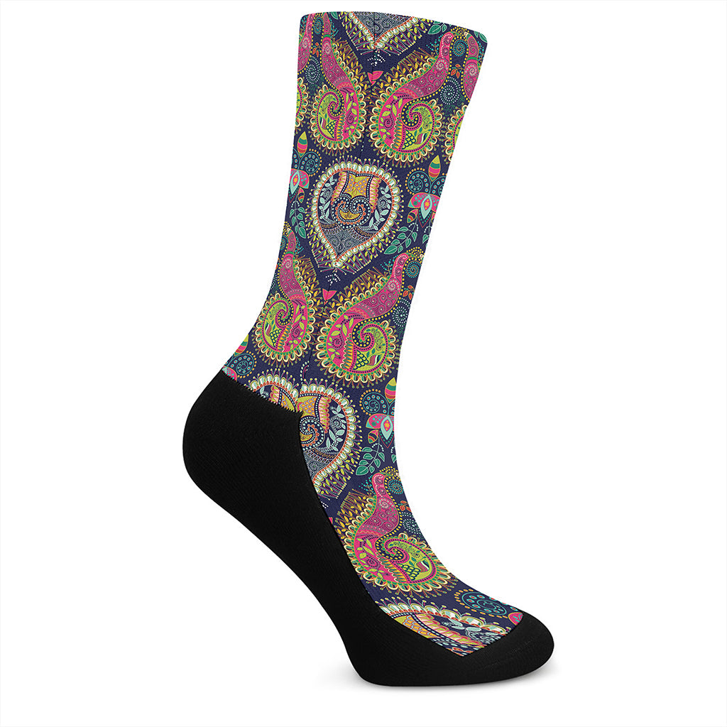 Colorful Boho Paisley Pattern Print Crew Socks