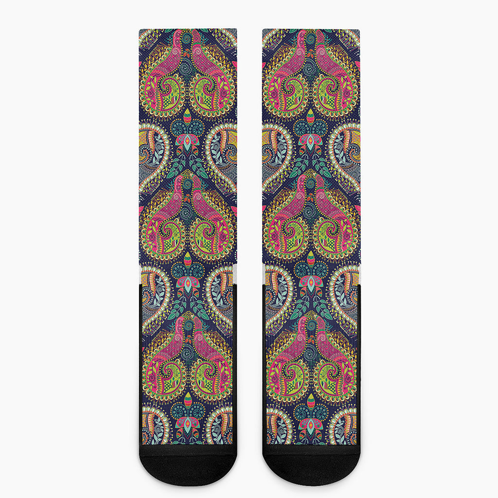 Colorful Boho Paisley Pattern Print Crew Socks