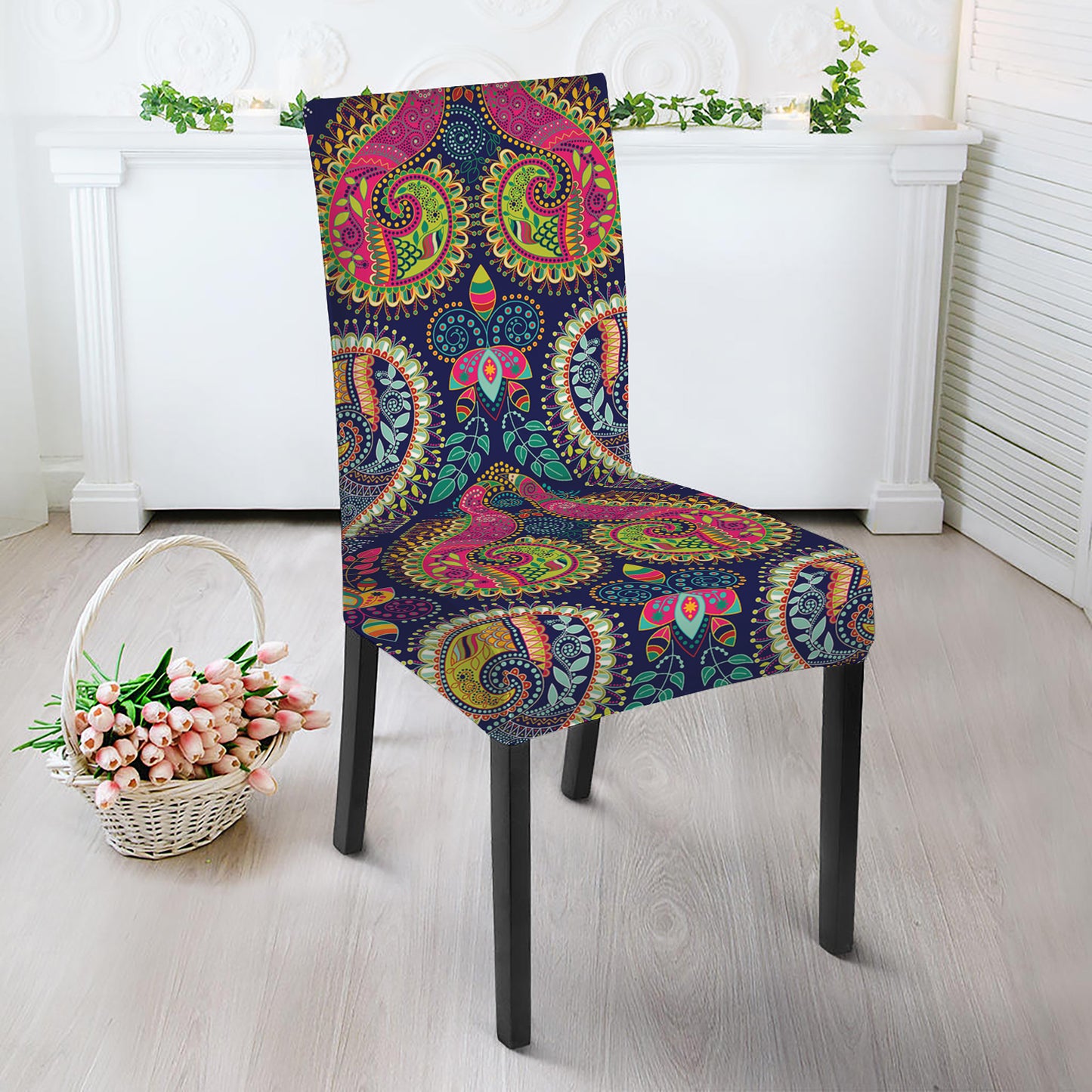 Colorful Boho Paisley Pattern Print Dining Chair Slipcover