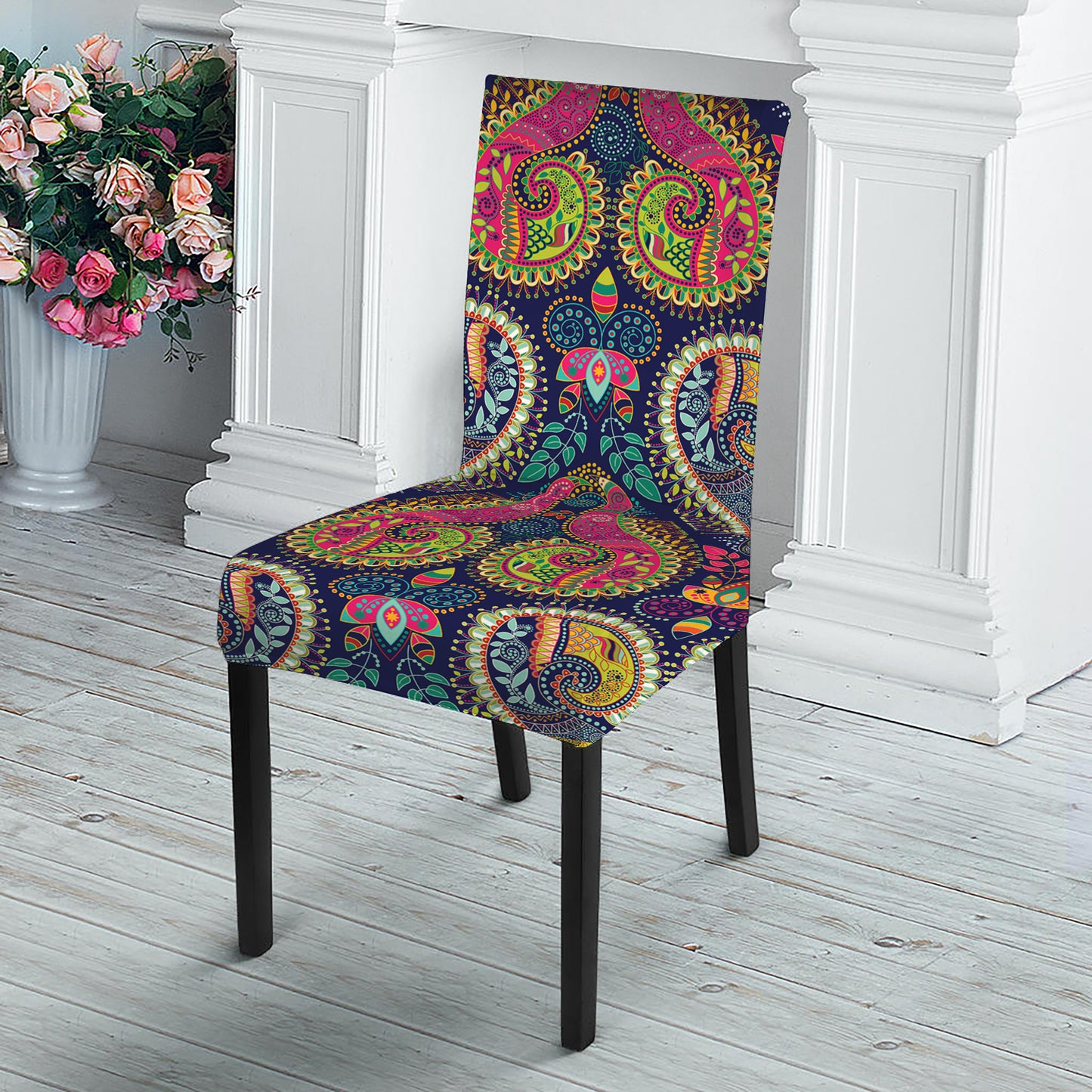Colorful Boho Paisley Pattern Print Dining Chair Slipcover