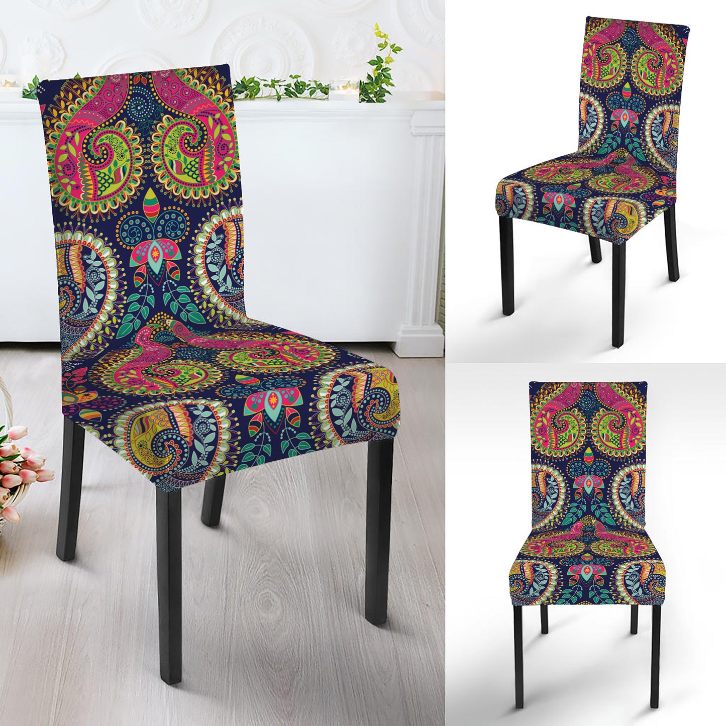 Colorful Boho Paisley Pattern Print Dining Chair Slipcover