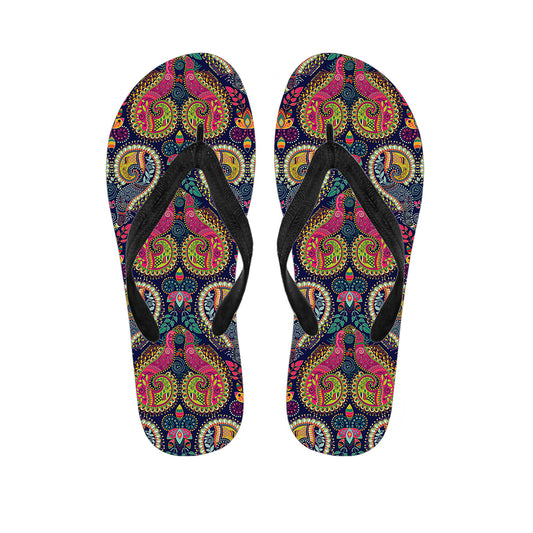 Colorful Boho Paisley Pattern Print Flip Flops