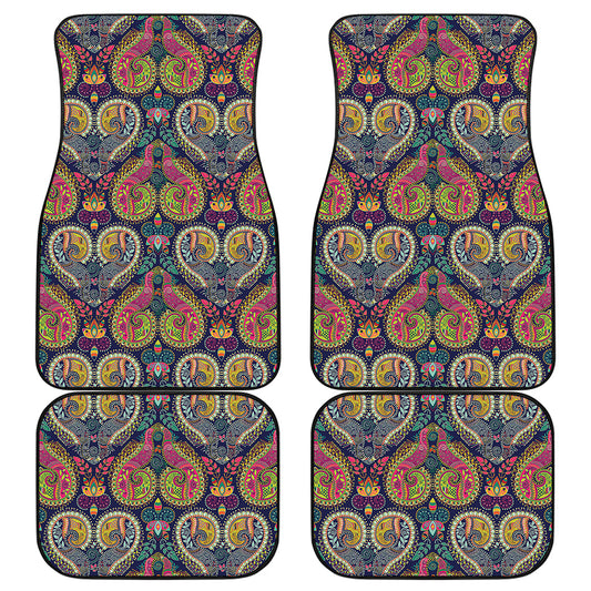 Colorful Boho Paisley Pattern Print Front and Back Car Floor Mats