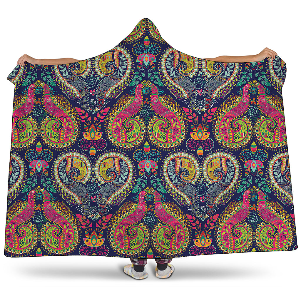 Colorful Boho Paisley Pattern Print Hooded Blanket