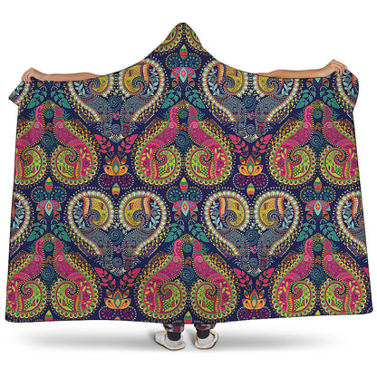 Colorful Boho Paisley Pattern Print Hooded Blanket