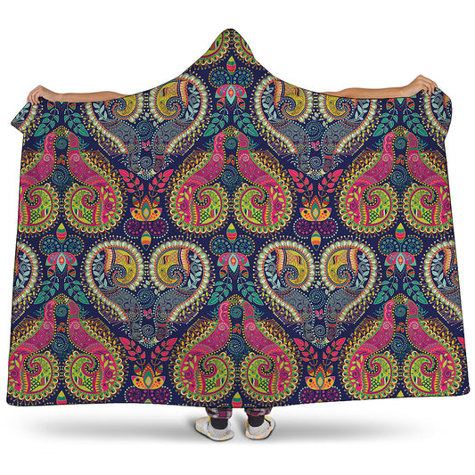 Colorful Boho Paisley Pattern Print Hooded Blanket