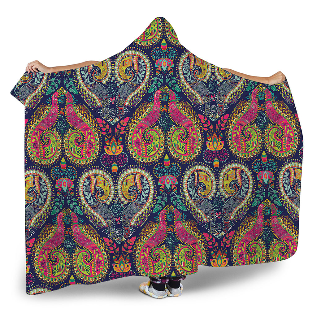 Colorful Boho Paisley Pattern Print Hooded Blanket