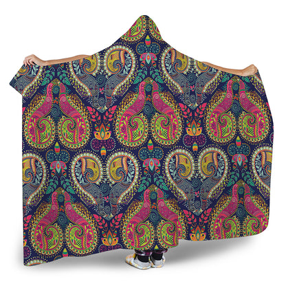 Colorful Boho Paisley Pattern Print Hooded Blanket