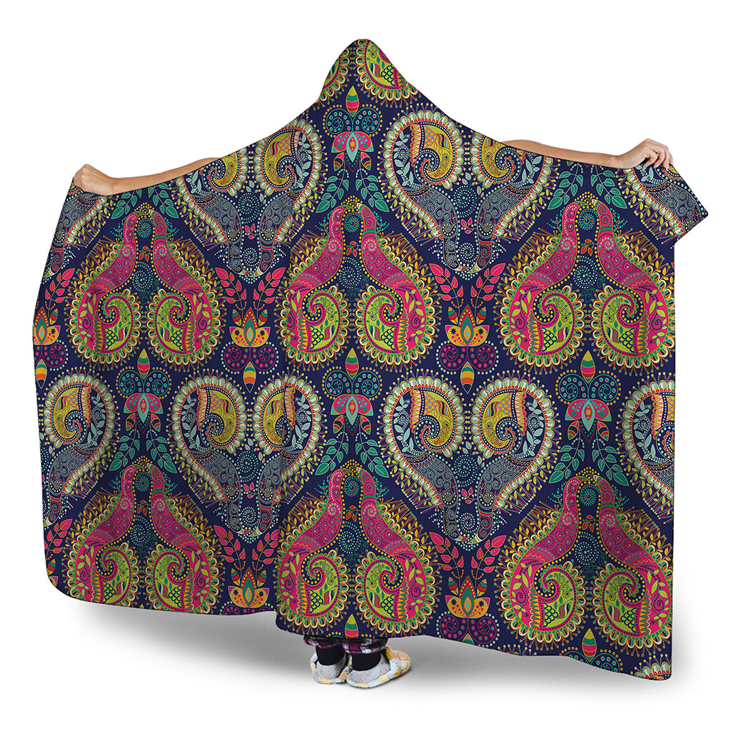 Colorful Boho Paisley Pattern Print Hooded Blanket