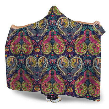 Colorful Boho Paisley Pattern Print Hooded Blanket