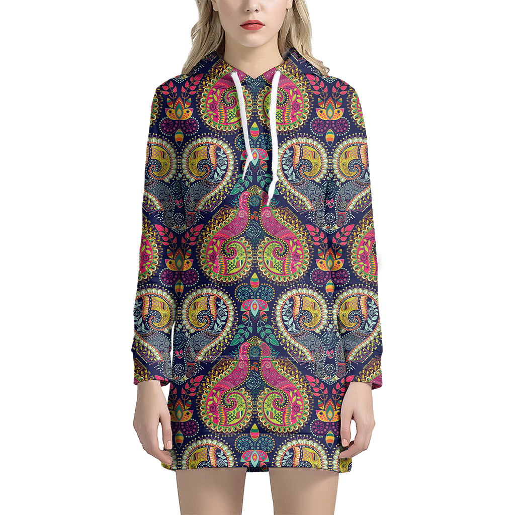 Colorful Boho Paisley Pattern Print Hoodie Dress