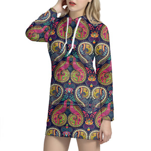 Colorful Boho Paisley Pattern Print Hoodie Dress