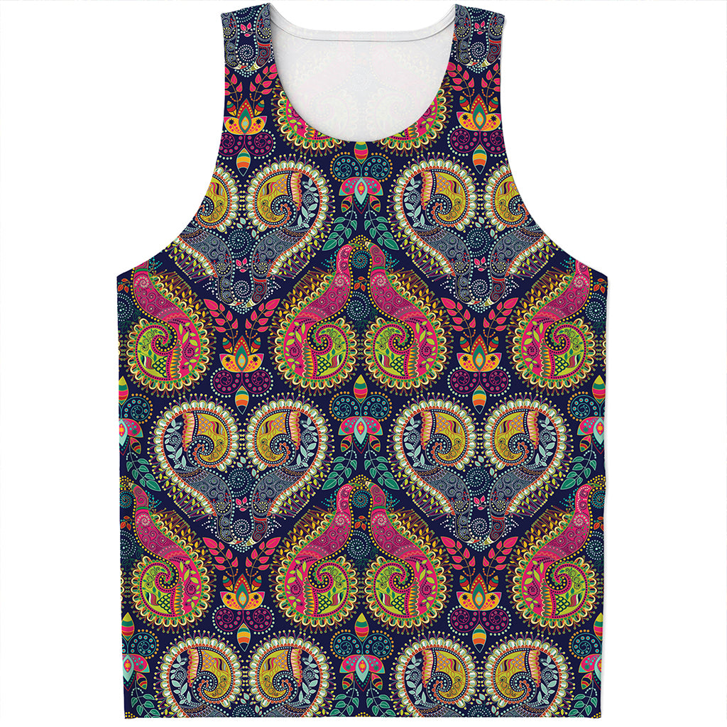 Colorful Boho Paisley Pattern Print Men's Tank Top