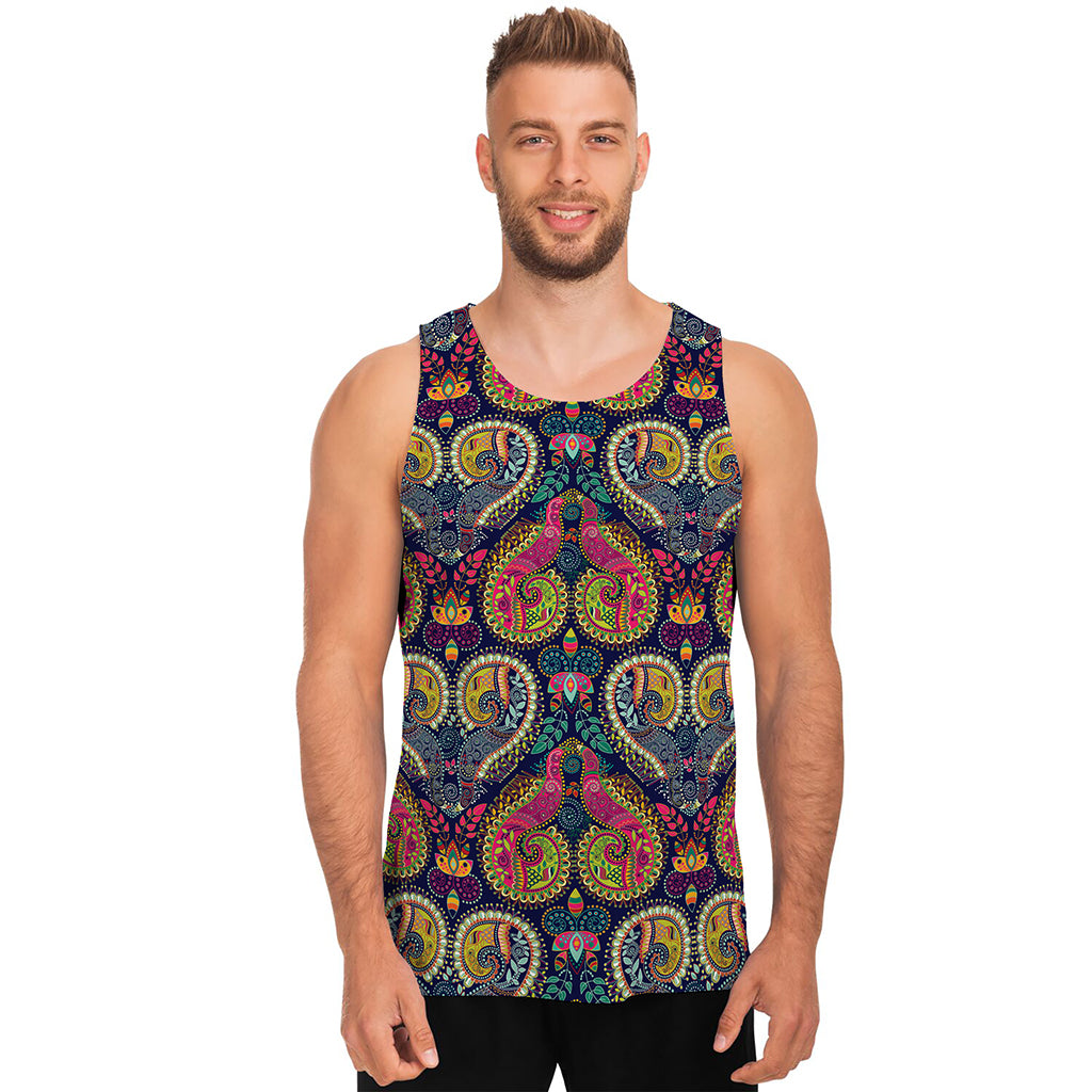 Colorful Boho Paisley Pattern Print Men's Tank Top