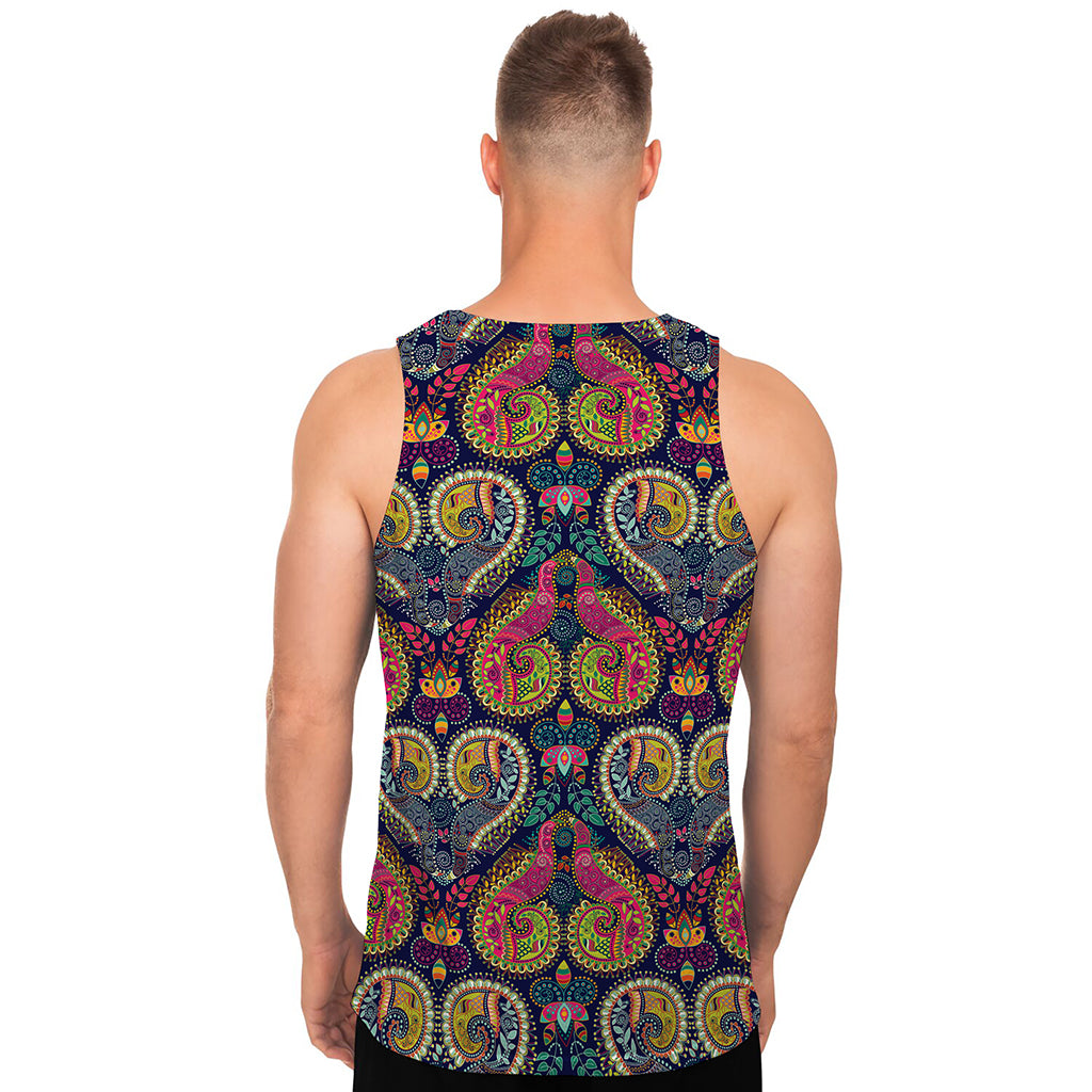 Colorful Boho Paisley Pattern Print Men's Tank Top
