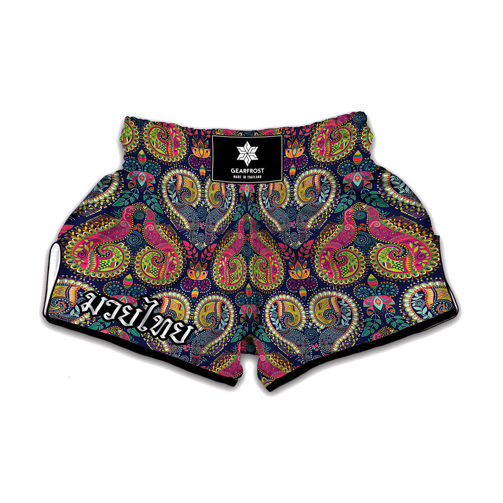 Colorful Boho Paisley Pattern Print Muay Thai Boxing Shorts