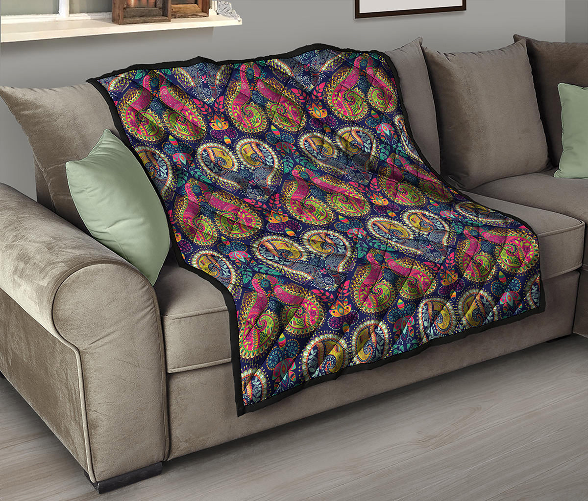 Colorful Boho Paisley Pattern Print Quilt