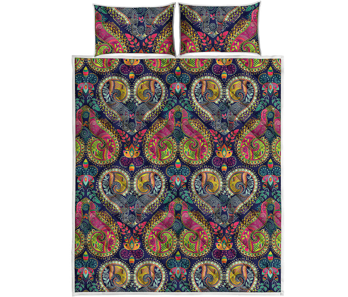 Colorful Boho Paisley Pattern Print Quilt Bed Set