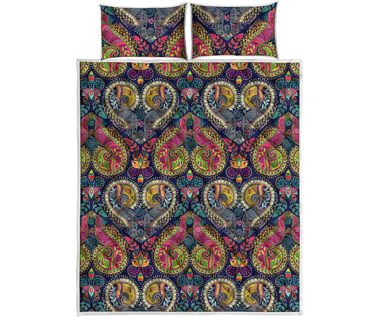 Colorful Boho Paisley Pattern Print Quilt Bed Set