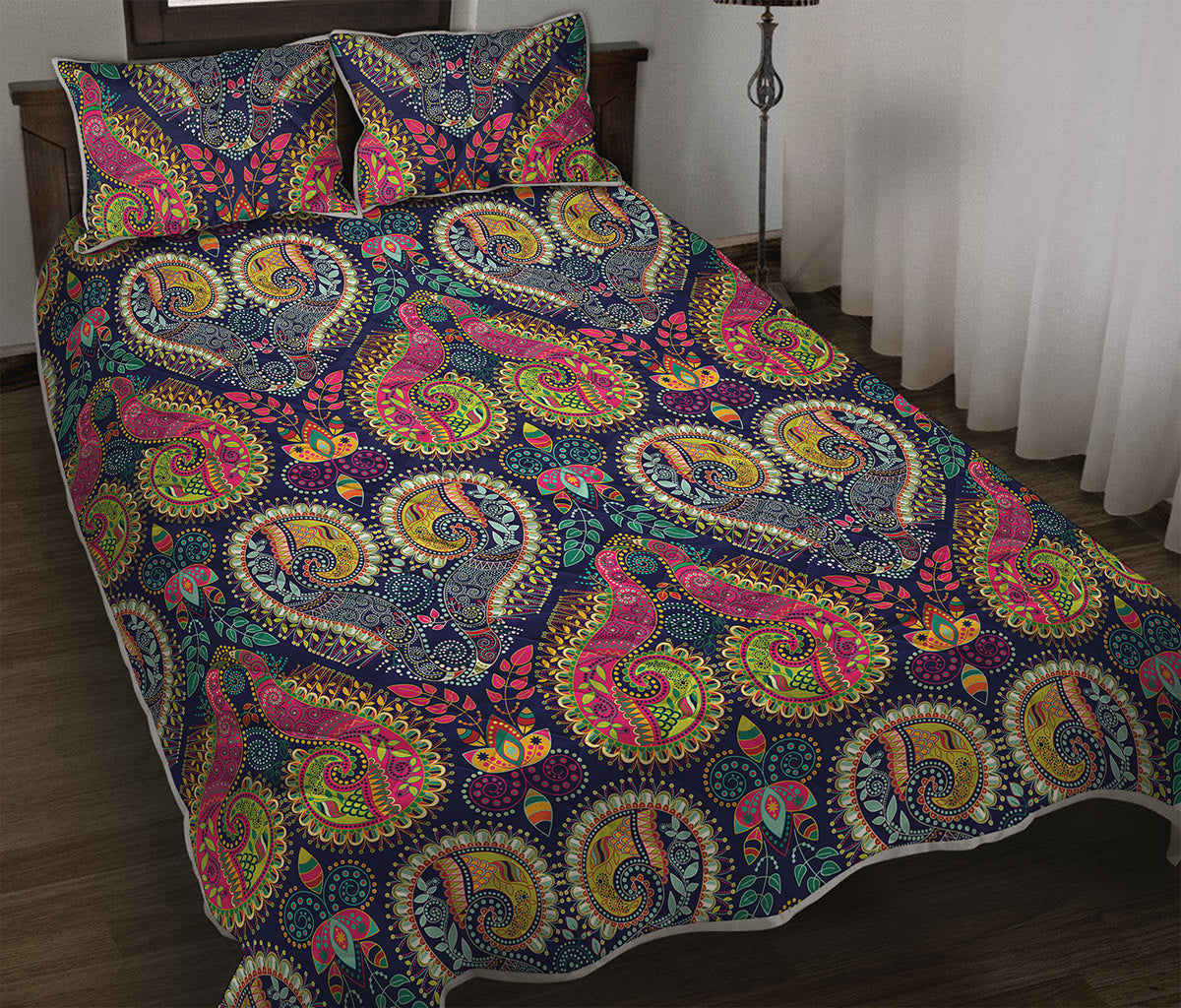 Colorful Boho Paisley Pattern Print Quilt Bed Set