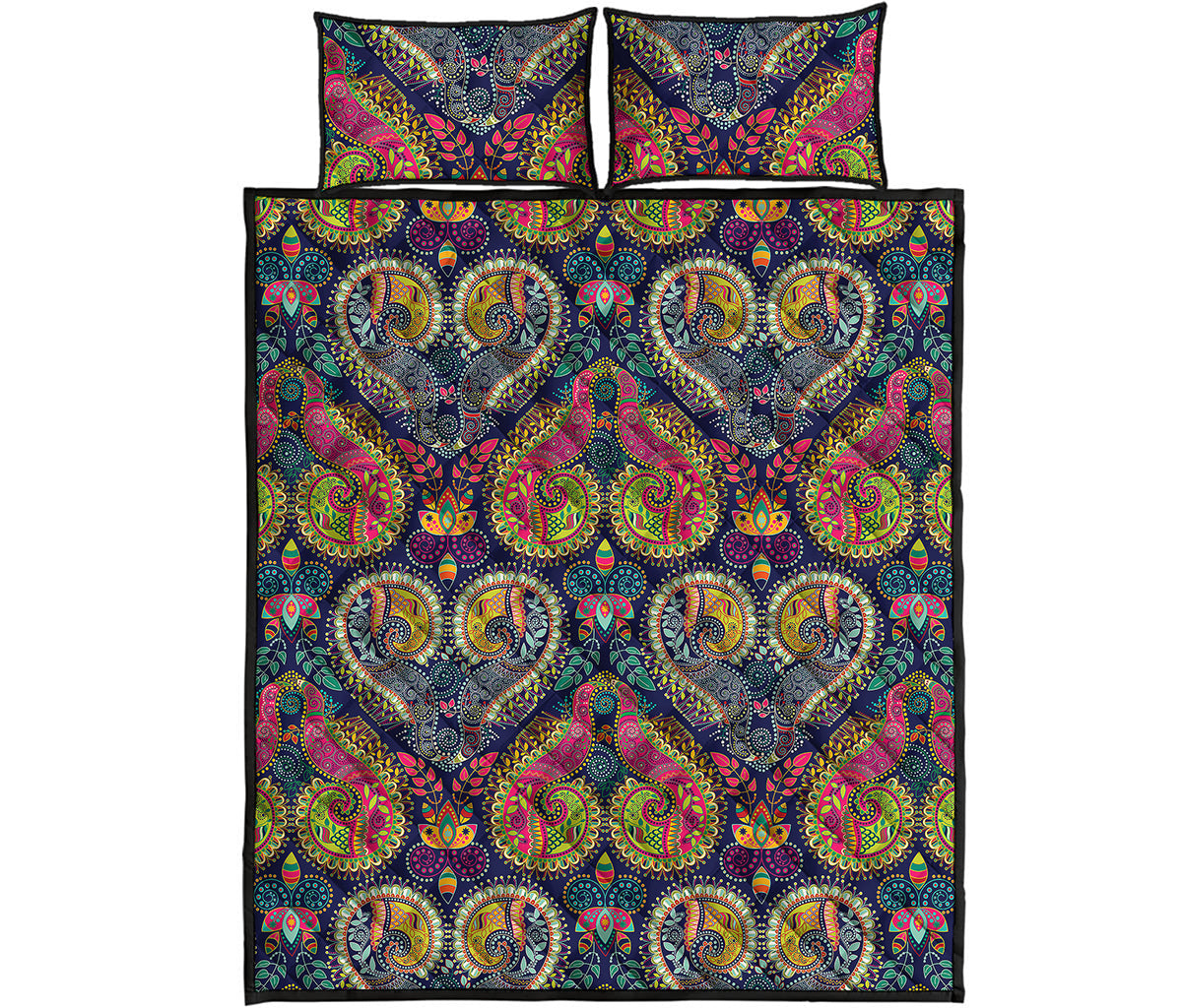 Colorful Boho Paisley Pattern Print Quilt Bed Set