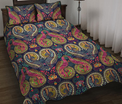 Colorful Boho Paisley Pattern Print Quilt Bed Set