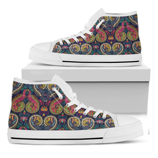 Colorful Boho Paisley Pattern Print White High Top Shoes