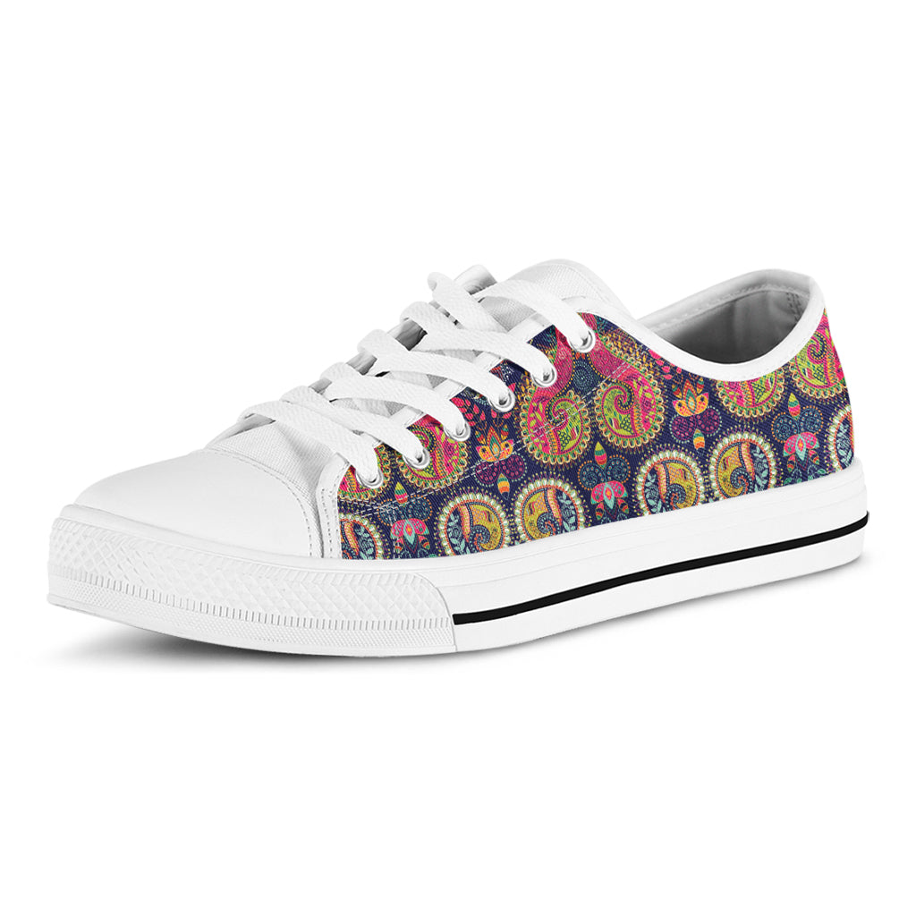 Colorful Boho Paisley Pattern Print White Low Top Shoes