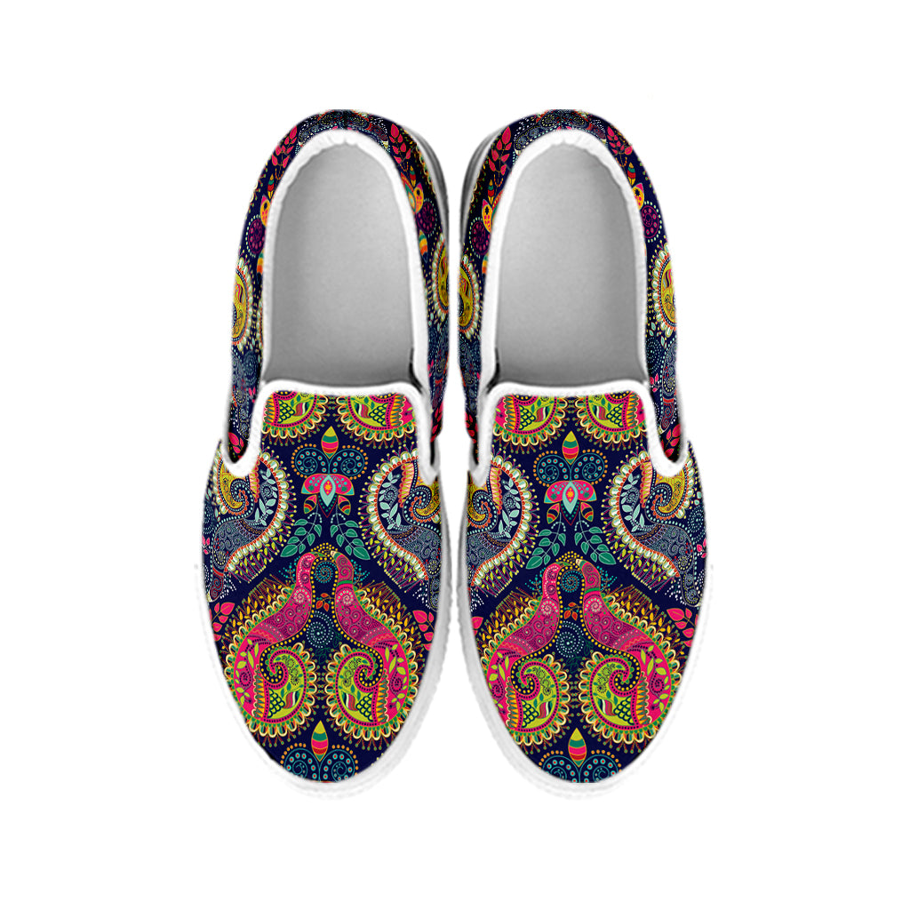 Colorful Boho Paisley Pattern Print White Slip On Shoes