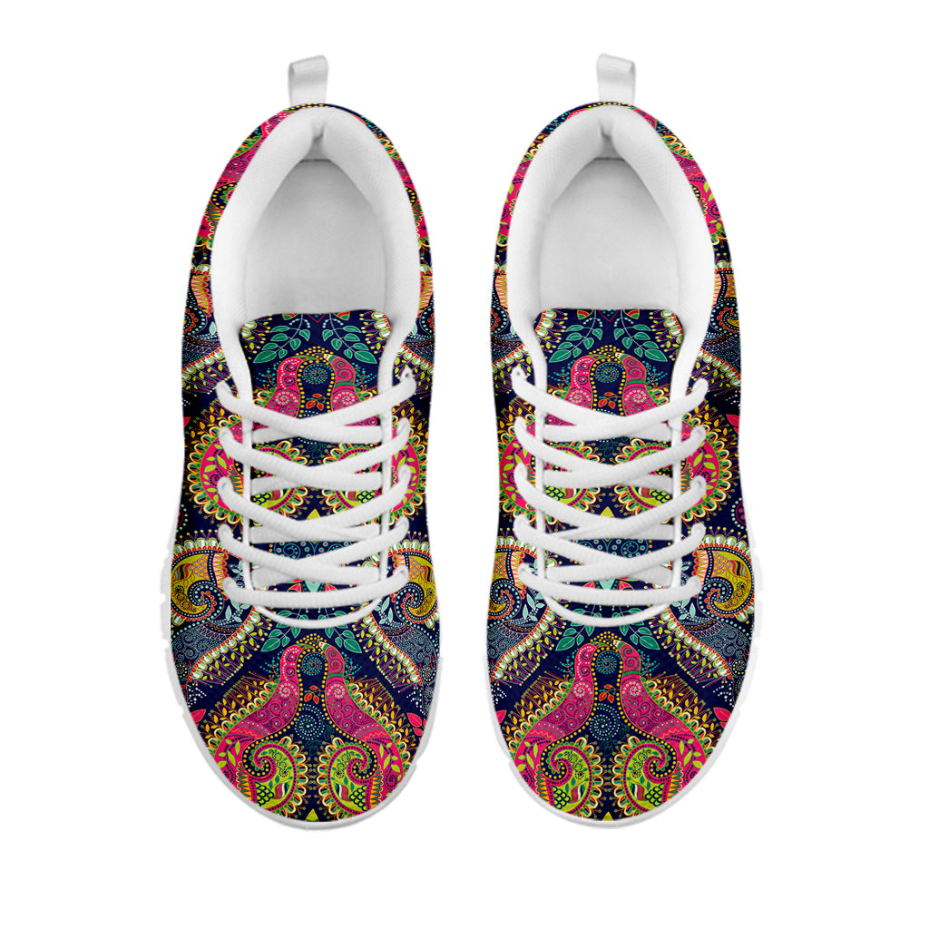Colorful Boho Paisley Pattern Print White Sneakers