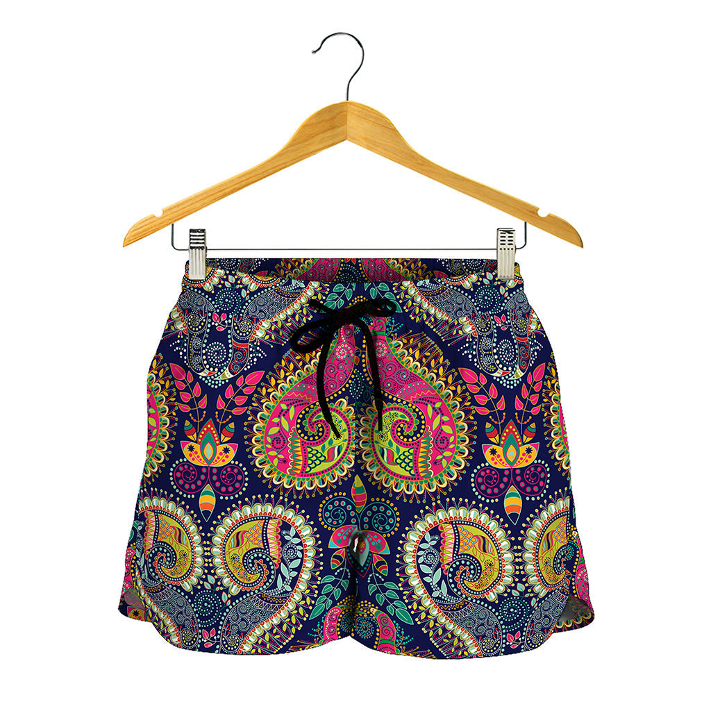 Colorful Boho Paisley Pattern Print Women's Shorts