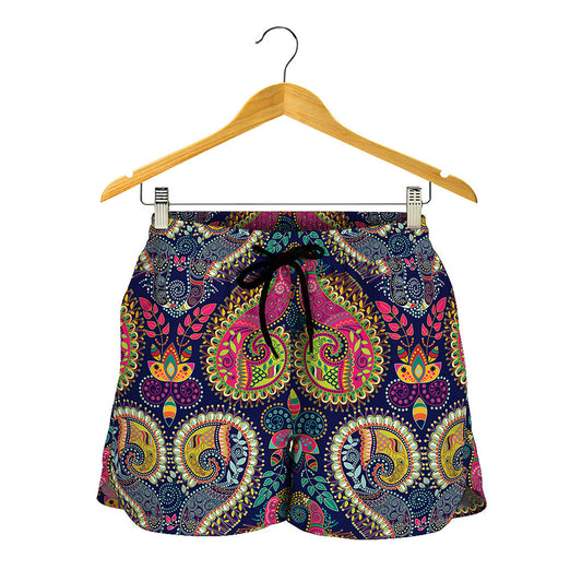 Colorful Boho Paisley Pattern Print Women's Shorts