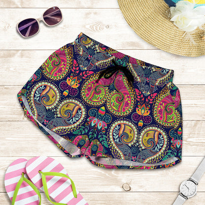 Colorful Boho Paisley Pattern Print Women's Shorts
