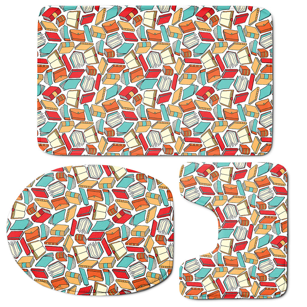 Colorful Books Pattern Print 3 Piece Bath Mat Set