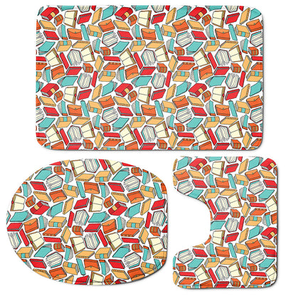Colorful Books Pattern Print 3 Piece Bath Mat Set