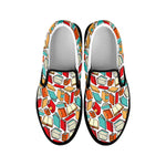 Colorful Books Pattern Print Black Slip On Shoes