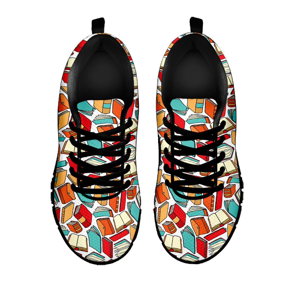 Colorful Books Pattern Print Black Sneakers