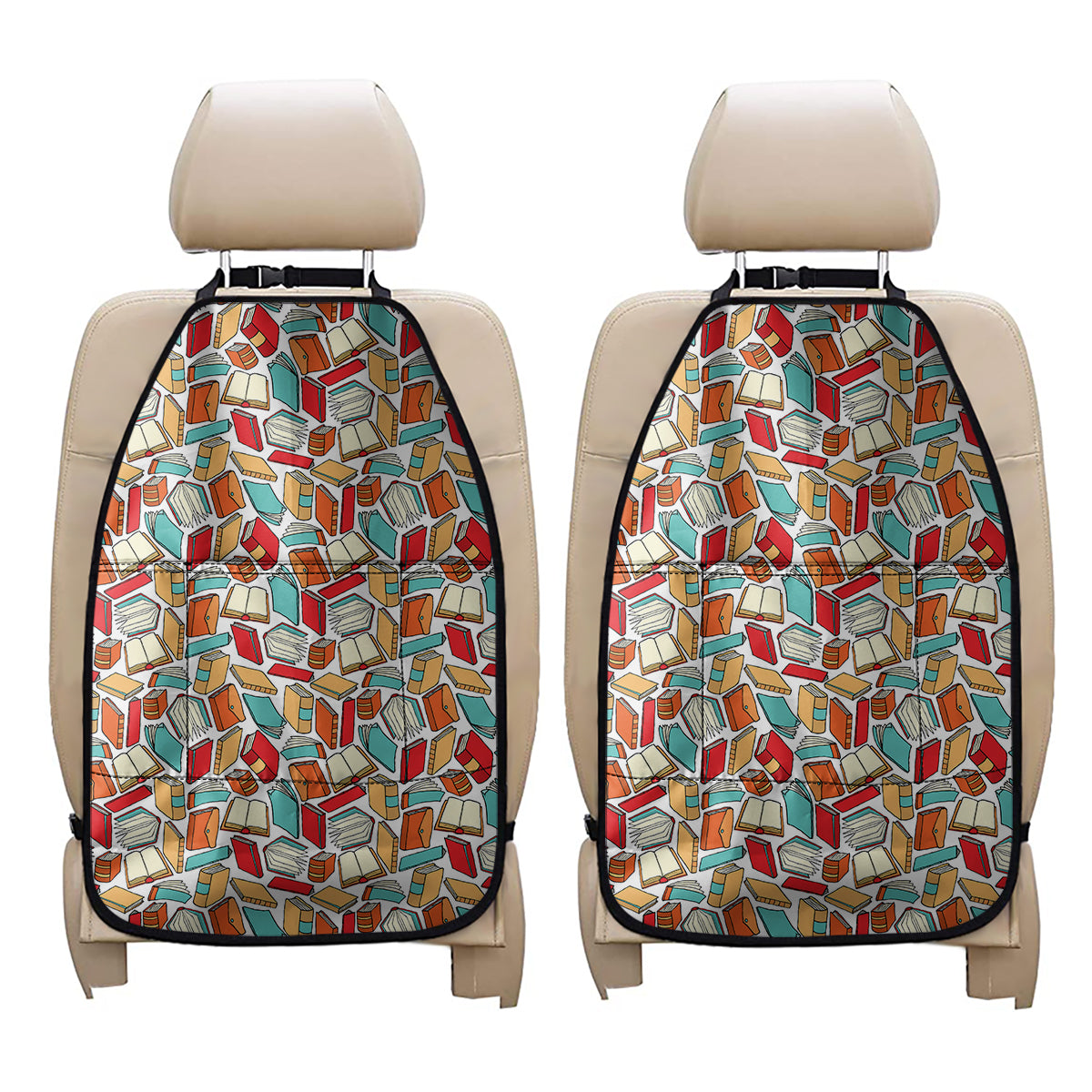 Colorful Books Pattern Print Car Seat Organizers