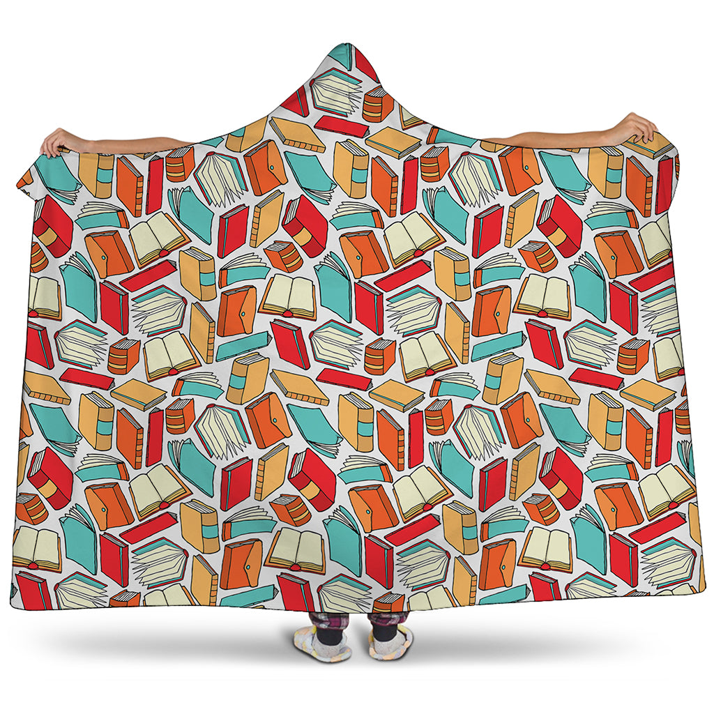Colorful Books Pattern Print Hooded Blanket