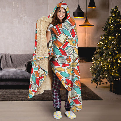 Colorful Books Pattern Print Hooded Blanket