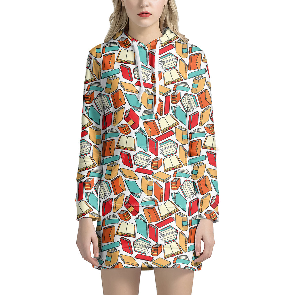 Colorful Books Pattern Print Hoodie Dress