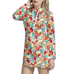 Colorful Books Pattern Print Hoodie Dress