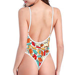 Colorful Books Pattern Print One Piece High Cut Swimsuit