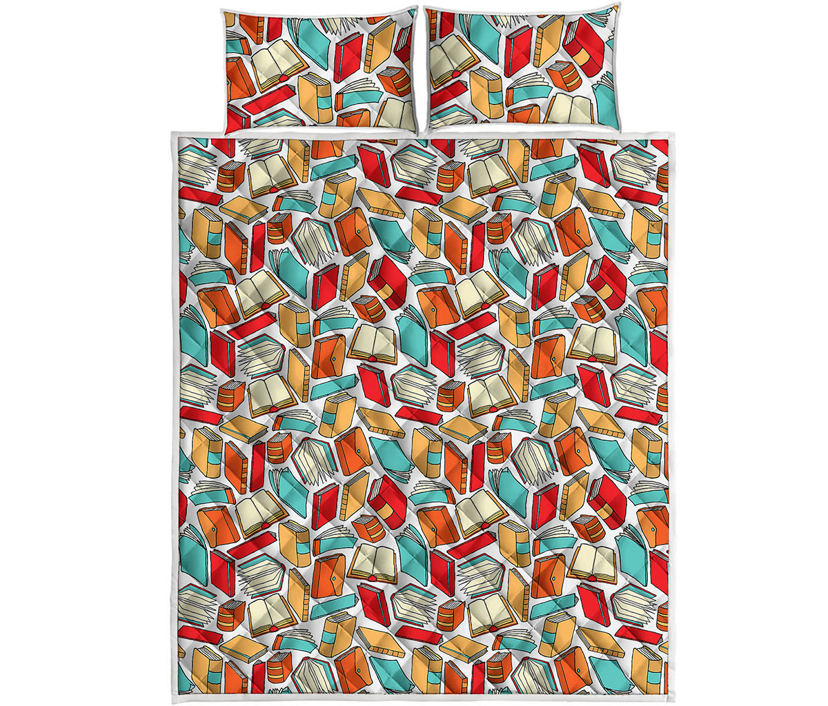 Colorful Books Pattern Print Quilt Bed Set