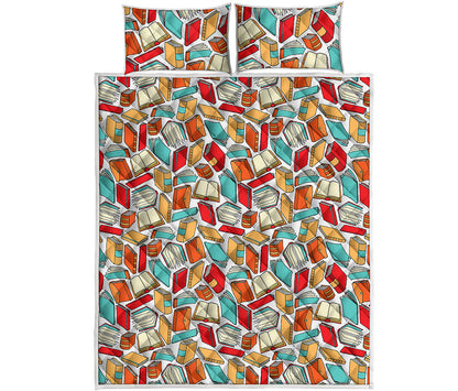 Colorful Books Pattern Print Quilt Bed Set