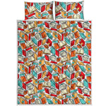 Colorful Books Pattern Print Quilt Bed Set