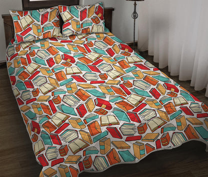 Colorful Books Pattern Print Quilt Bed Set