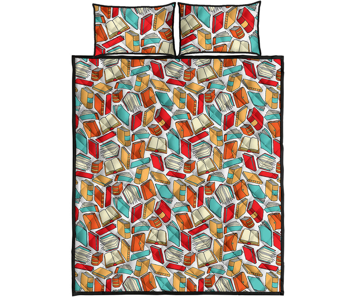 Colorful Books Pattern Print Quilt Bed Set
