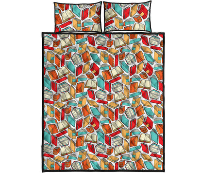 Colorful Books Pattern Print Quilt Bed Set